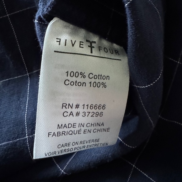 FiveFour Navy Checkerboard Button Down 100% Cotton Long Sleeve Size Large - Picture 3 of 4